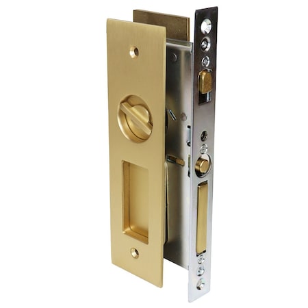 Emtek Narrow Modern Rectangular Privacy Pocket Door Mortise Lock for 1-3/8 in Door Satin Brass Finish 2155US4138